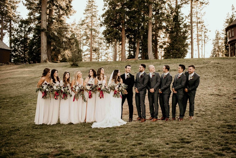 Bridal party photo at Hellman Ehrman Mansion in Lake Tahoe